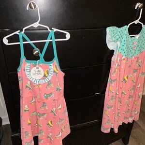 Wildflowers 3 piece set.Pink/Teal Kids Dresses w/matching shorties. Fun Prints